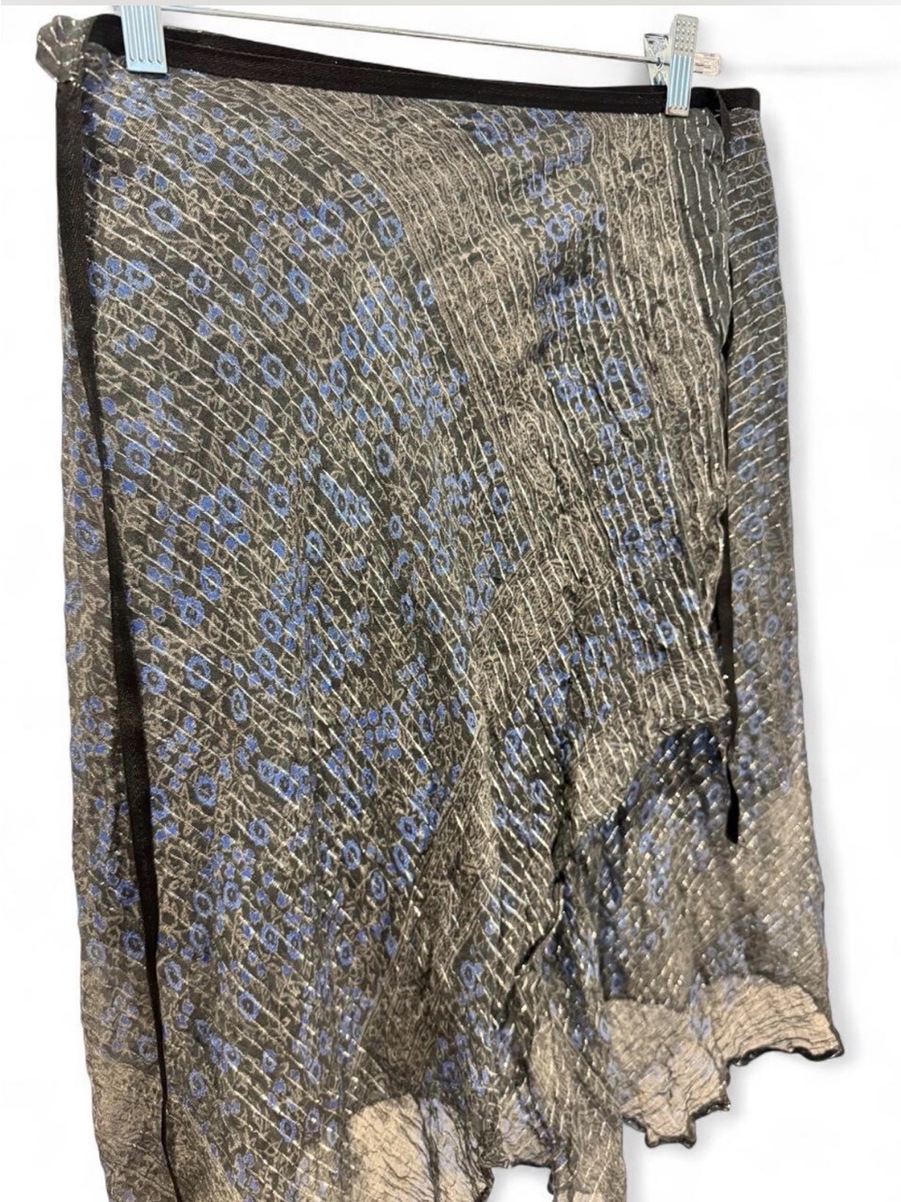 Asymmetrical Black and Blue Shimmer Sheer Wrap Skirt- Fairy Whimsigoth Y2K Alt